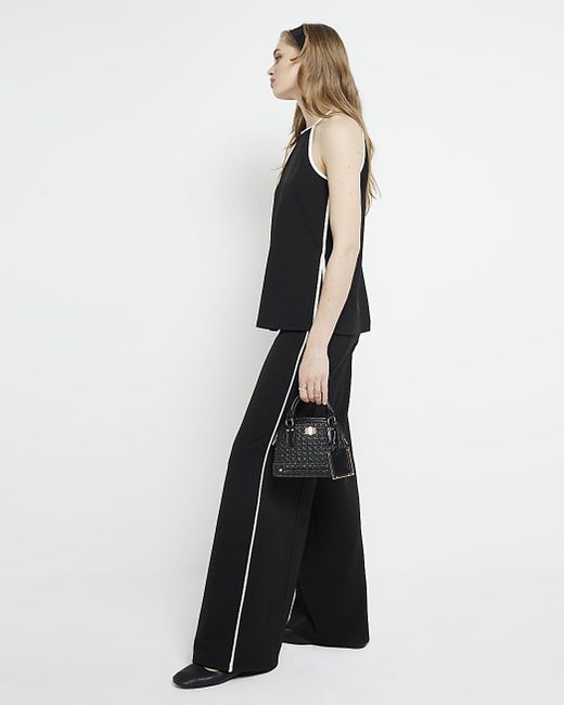 River Island Black Taped Wide Leg Trousers