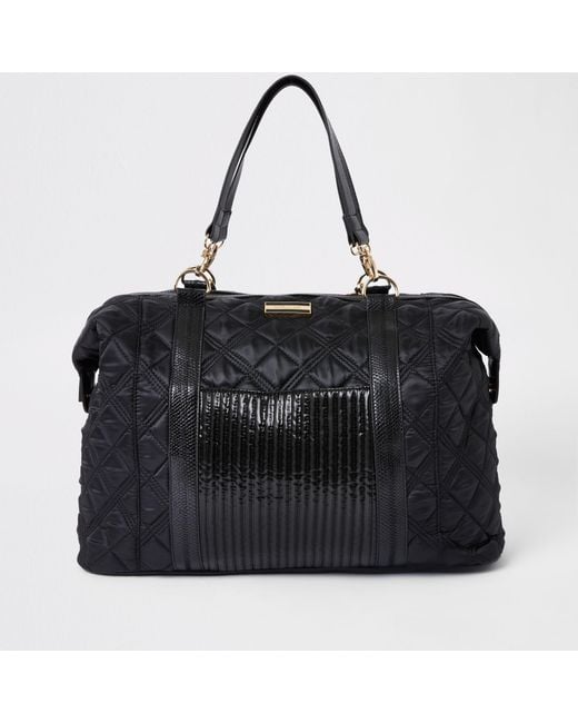 River Island Black Quilted Weekend Travel Bag