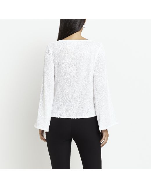 River Island White Sequin Long Sleeve Top