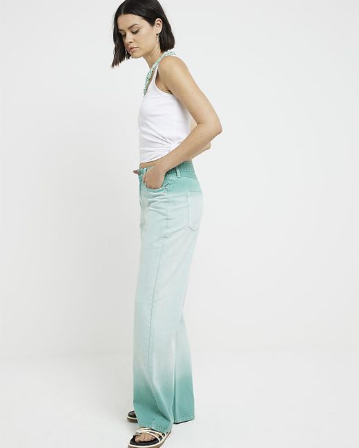 River Island Blue Ombre Relaxed Straight Fit Jeans