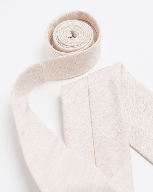 River Island White Linen Blend Textured Tie for men