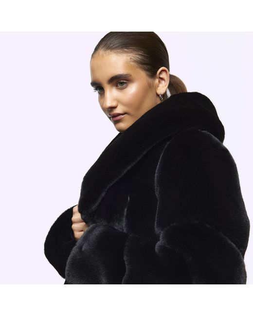 River Island Black Panelled Faux Fur Coat | Lyst UK