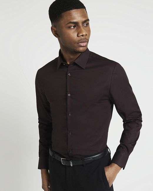 River Island Black Brown Slim Fit Premium Smart Shirt for men