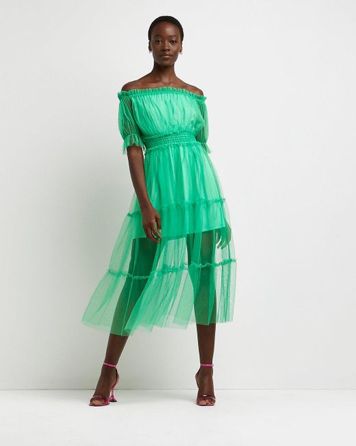 green bardot midi dress