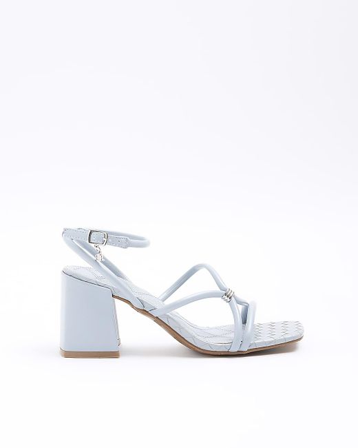 River Island White Blue Strappy Heeled Sandals