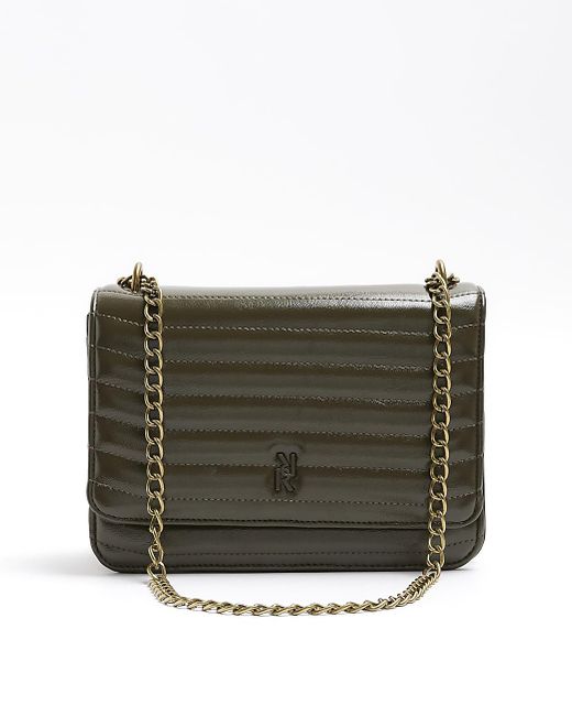 River Island Green Khaki Quilted Chain Shoulder Bag