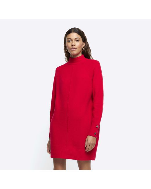 River Island Red Knitted Cosy Jumper Mini Dress