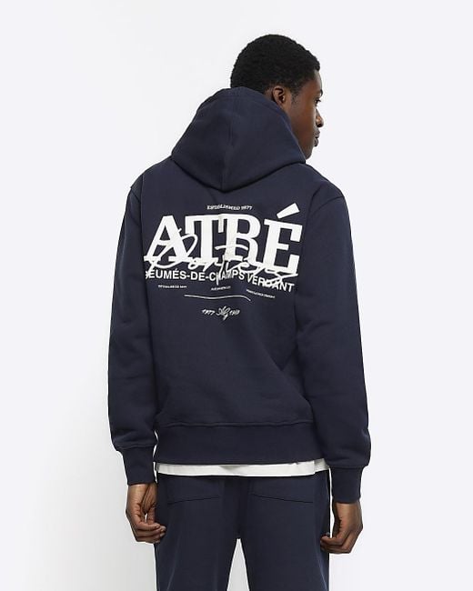 River Island Blue Embossed Graphic Hoodie for men