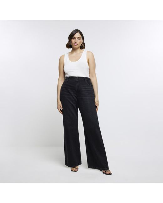 River Island White Plus Black Mid Rise Relaxed Straight Jeans