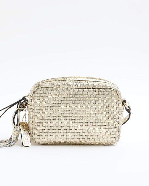River Island Natural Gold Leather Woven Cross Body Bag
