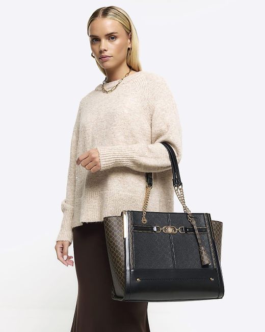 River Island Black Ri Monogram Tote Bag