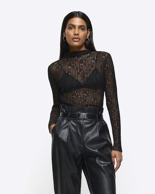 River Island Black Lace Long Sleeve Top