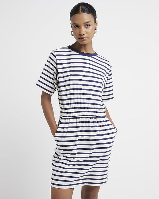 River Island Blue Stripe Elasticated T-shirt Mini Dress