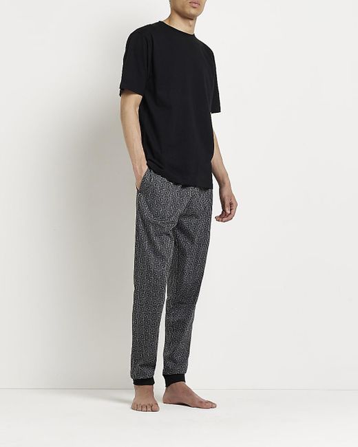 Black Ri Print Jogger Pyjama Set 