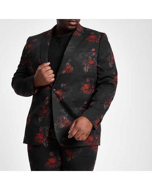 River Island Big And Tall Black Floral Suit Jacket for men