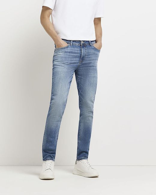 River Island Light Skinny Fit Faded Jeans in Blue for Men | Lyst