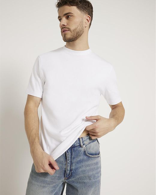 River Island White Ri Studio Slim Fit T-shirt for men