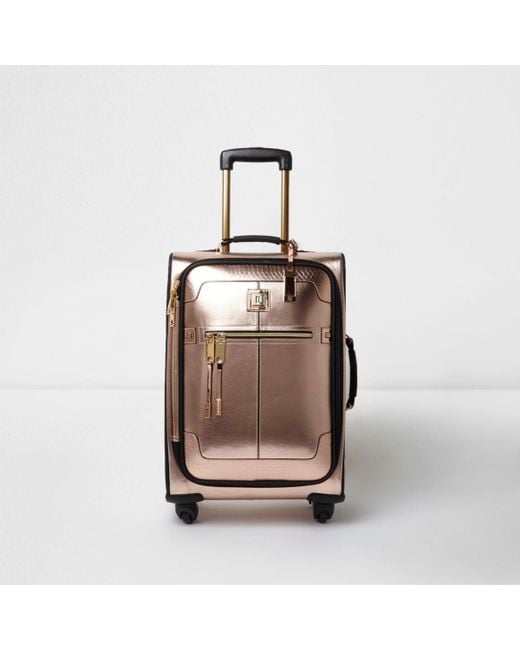 River Island Multicolor Rose Gold Metallic Four Wheel Suitcase
