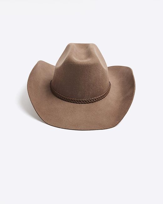 River Island White Brown Cowboy Hat