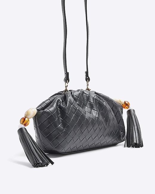 River Island Gray Black Embossed Weave Clutch Bag