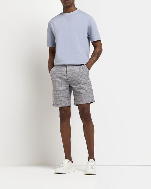 Grey Slim Fit Check Chino Shorts 