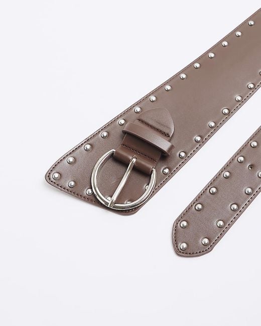 River Island White Brown Studded Wide Belt