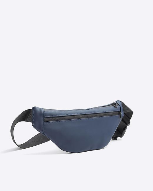 River Island Blue Navy Rubberised Zip Bum Bag for men