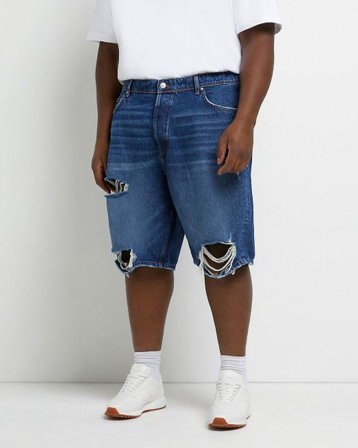 Tall Blue Oversized Ripped Denim Shorts 