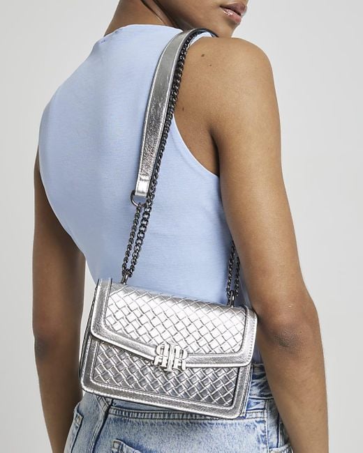 River Island Blue Silver Weave Mini Satchel Bag