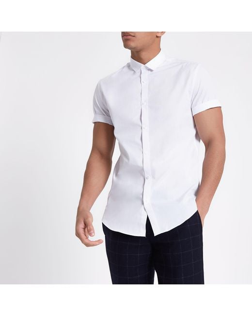 River Island White Slim Fit Short Sleeve Shirt for men
