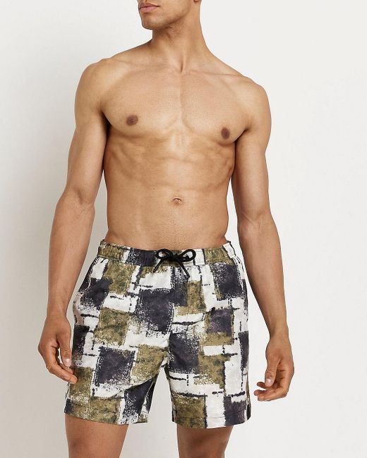 Green Skinny Fit Check Swim Shorts 