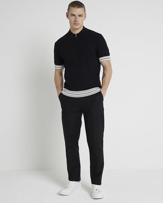 River Island Black Knitted Polo Shirt for men