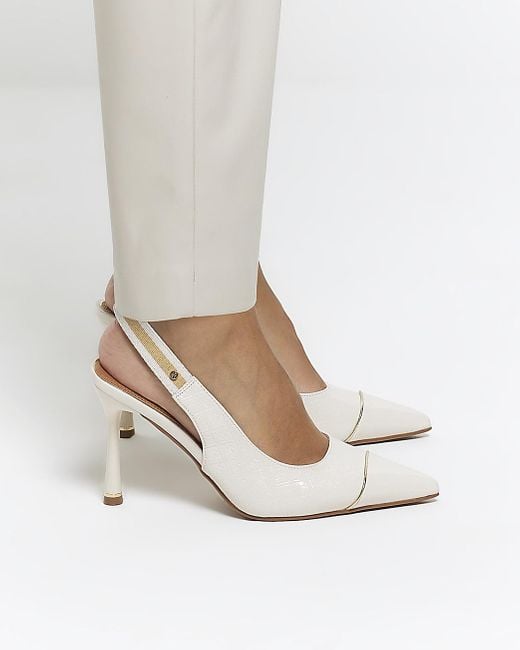 River Island White Cream Embossed Heeled Court Shoes
