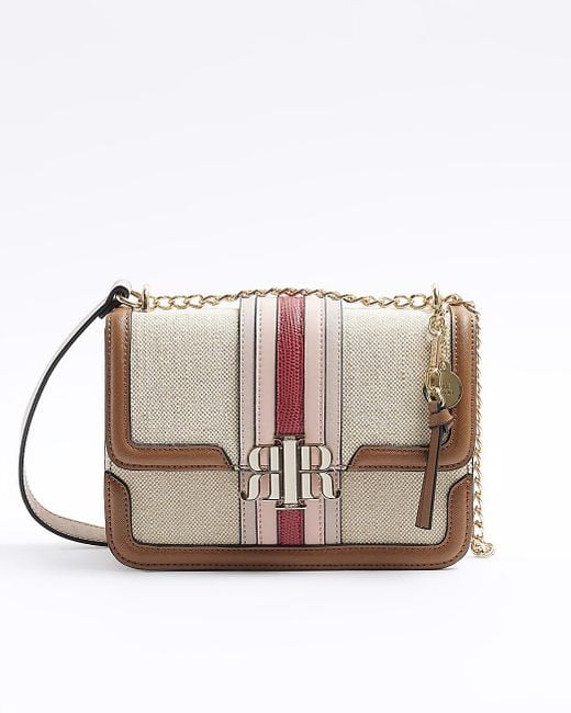 River Island Cream Canvas Stripe Chain Cross Body Bag in Pink | Lyst