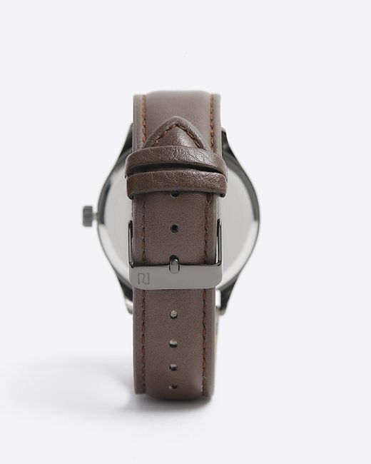 River Island Gray Black Faux Leather Watch for men