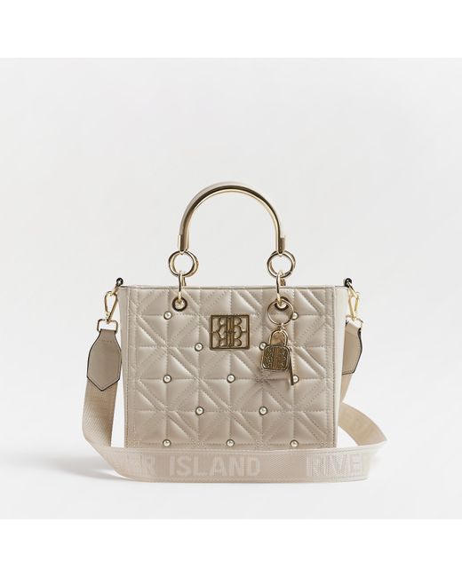 River Island Natural Quilted Pearl Tote Bag