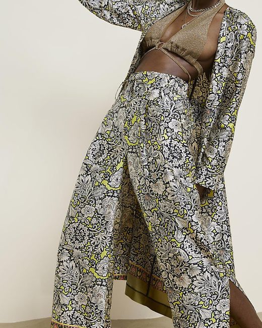 River Island Yellow Floral Pleated Wide 
