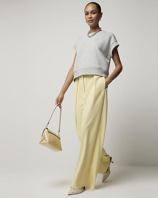 River Island Natural Pleated Wide Leg Trousers