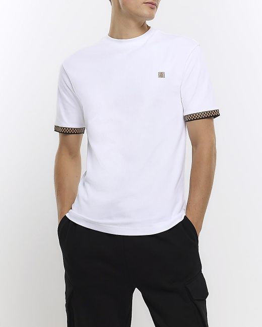 River Island White Muscle Fit Short Sleeve Ringer T-shirt for men