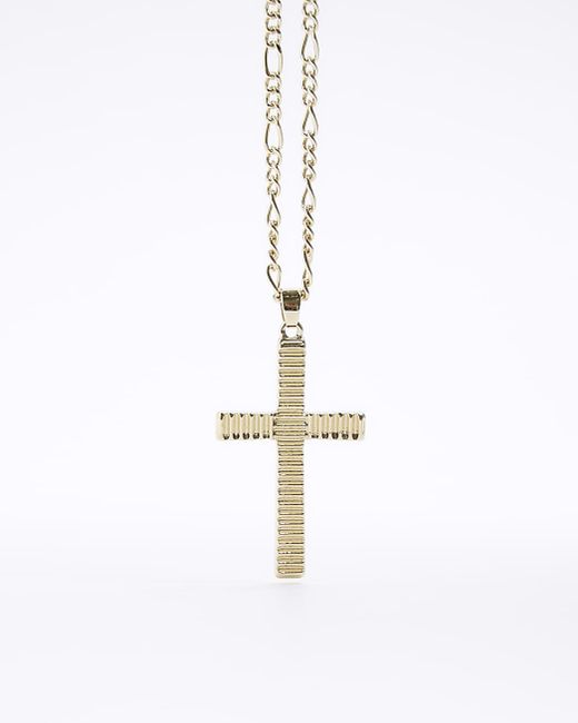 River Island White Gold Plated Cross Necklace for men