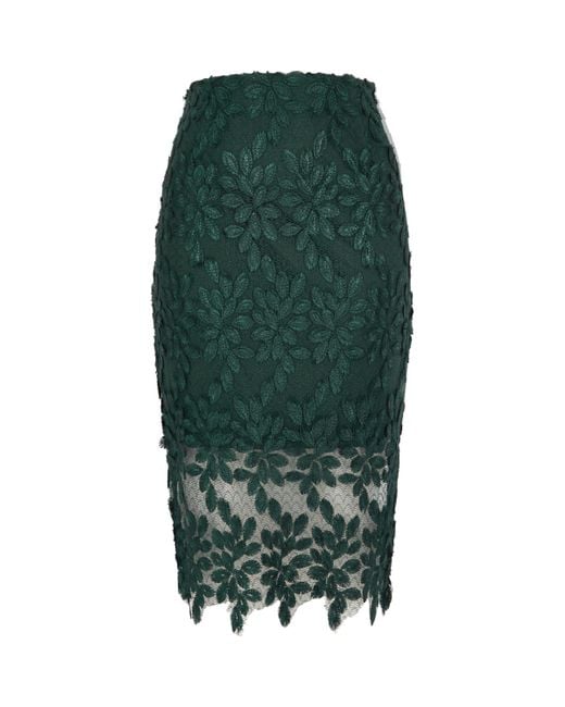 River Island Dark Green Floral Lace And Mesh Pencil Skirt