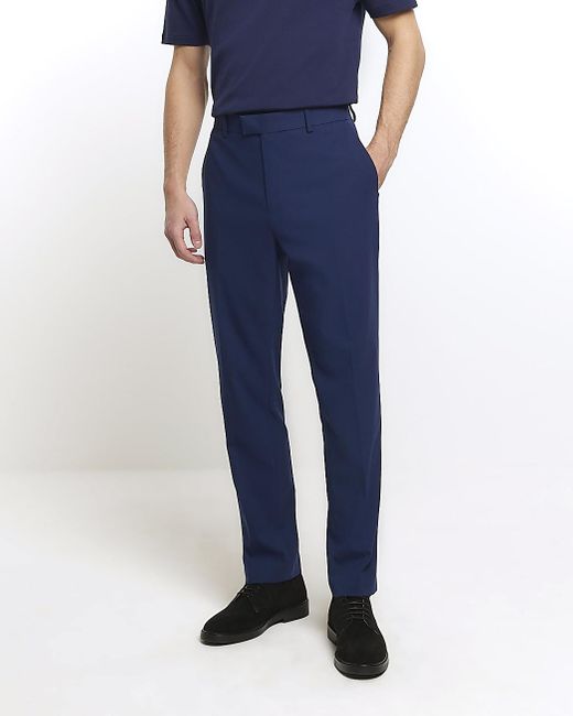 River Island Blue Regular Fit Suit Pants for men
