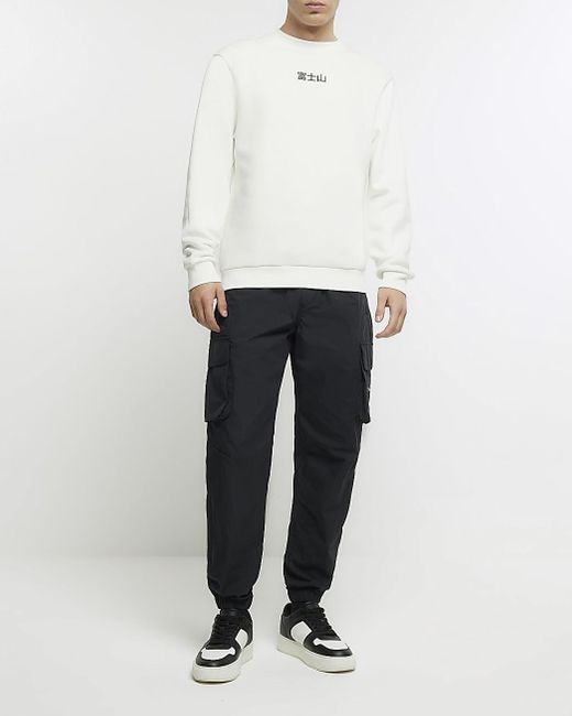 River Island Ecru Regular Fit Japanese Spine Sweatshirt in White for Men |  Lyst