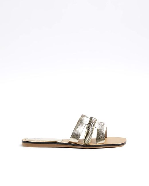 River Island White Leather Flat Sandals
