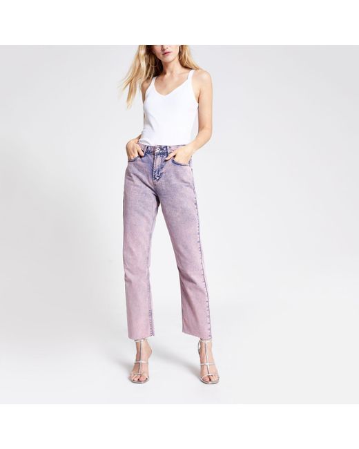 River Island Pink Acid Wash High Rise Denim Straight Jeans | Lyst
