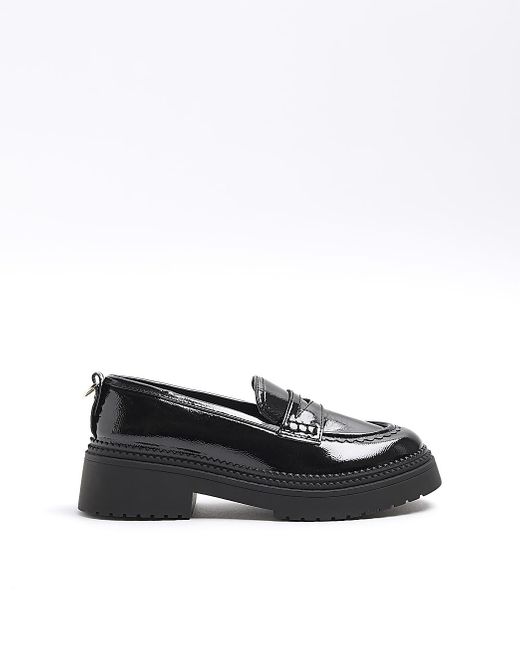 River Island Blue Black Patent Chunky Loafers