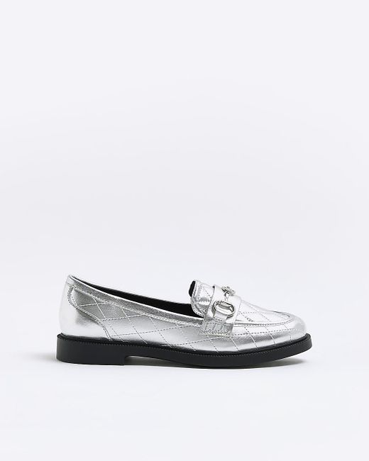 River Island Metallic Quilted Loafers in White | Lyst