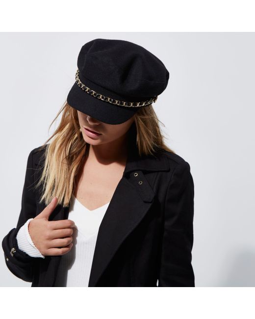 Black Chain Trim Baker Boy Hat | Lyst