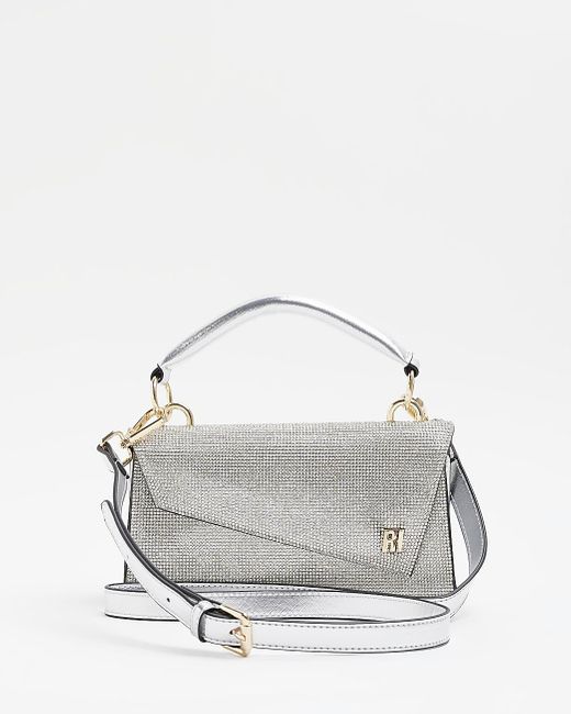 River Island Silver Diamante Cross Body Bag in Grey (Gray) Lyst