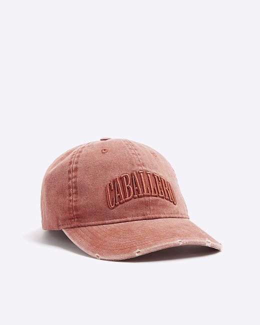 River Island Pink Washed Rust Embroidered Cap for men
